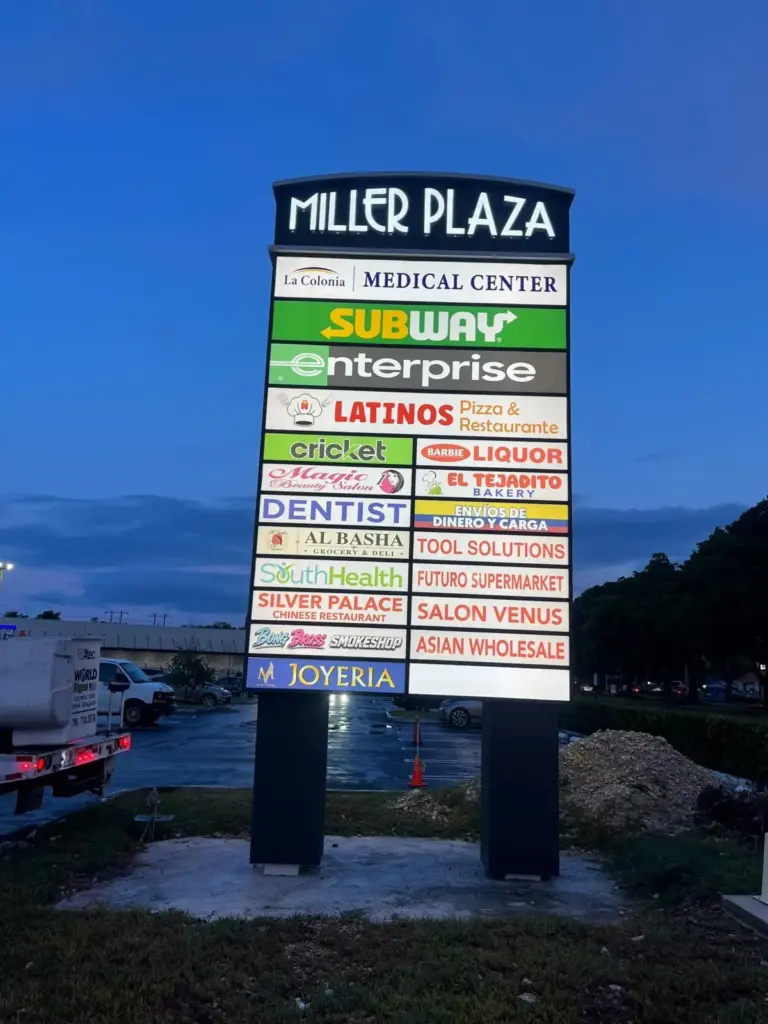 Miller Plaza – Pylon Sign - Ground Up sign by World Signs USA, Miami
